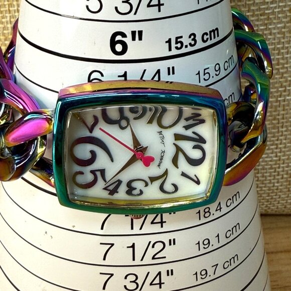Betsey Johnson Womens Iridescent Oil Slick Chain Link Watch With Square Face - Picture 3 of 12